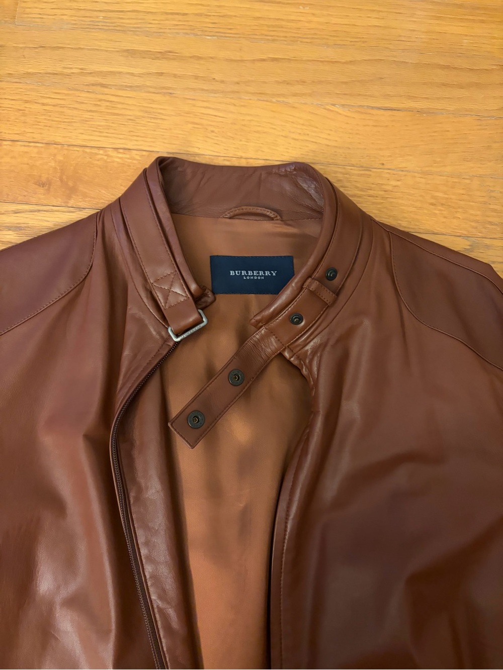 Burberry Men's Brown Leather Motorcycle Jacket (size 50)